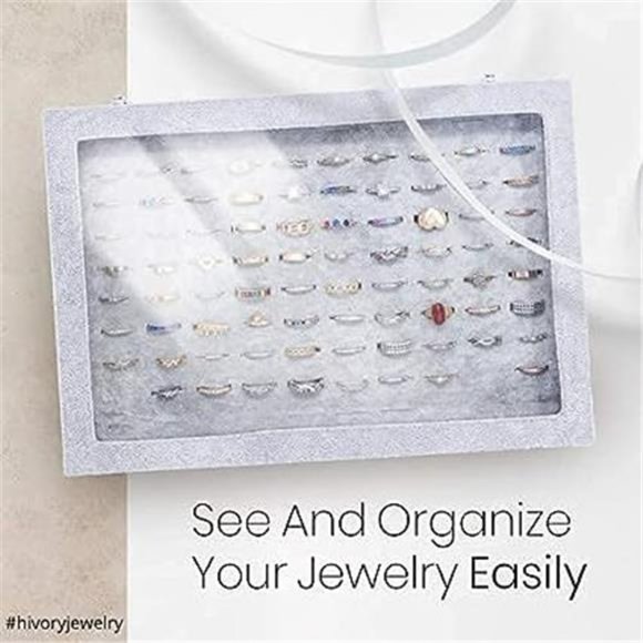 100 Slots Ring Organizer Display Box with Transparent Lid, Jewelry Ring Storage - Picture 4 of 6